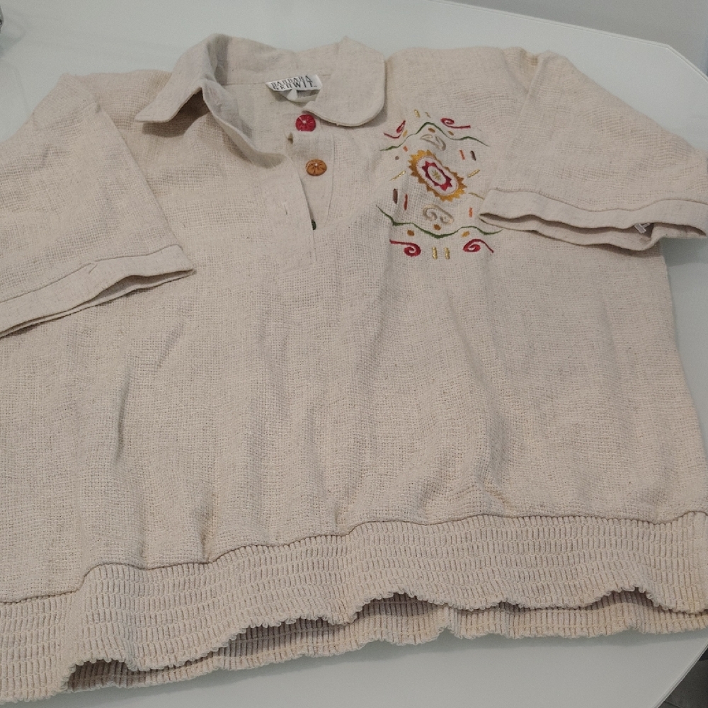 Chic Beige Embroidered Women's Blouse